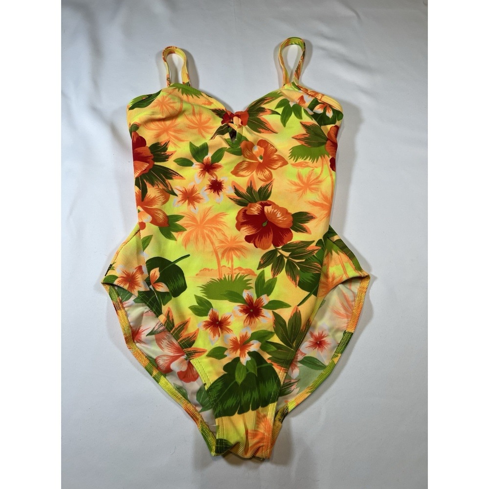 Christina Vintage Bright Tropical Print One Piece Swimsuit Size Med Resort Beach